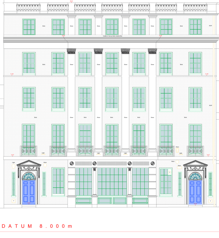 Detailed measured building elevations, floor plans and topographic survey drawings